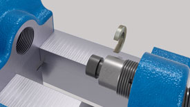 A close-up of vise screw assembly.