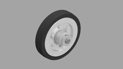 wheel assembly, image. grey wheel with black tire.