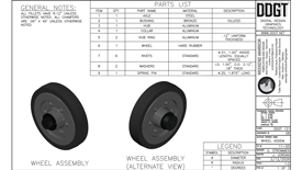 Cover Page of Wheel Assembly Project; Includes 3D view of part and parts list.