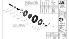 Exploded Assembly Page of wheel Assembly Project; Includes 3D expoloded view of part.