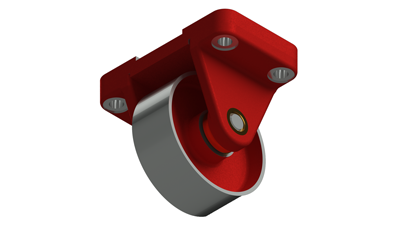 AutoCAD 3D render of caster assembly - isometric view.