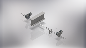 Exploded view of complete trolley project completed in AutoCAD - Rendered image.