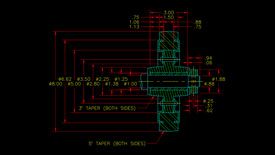 2D Wireframe view of wheel assembly.