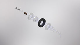 3D Inventor exploded view of wheel assembly.
