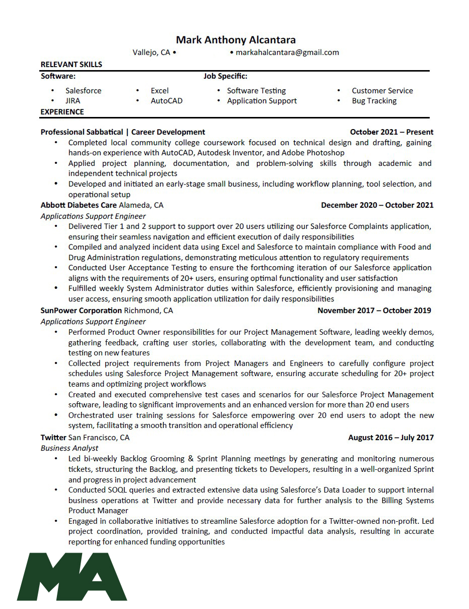 image of my personal resume