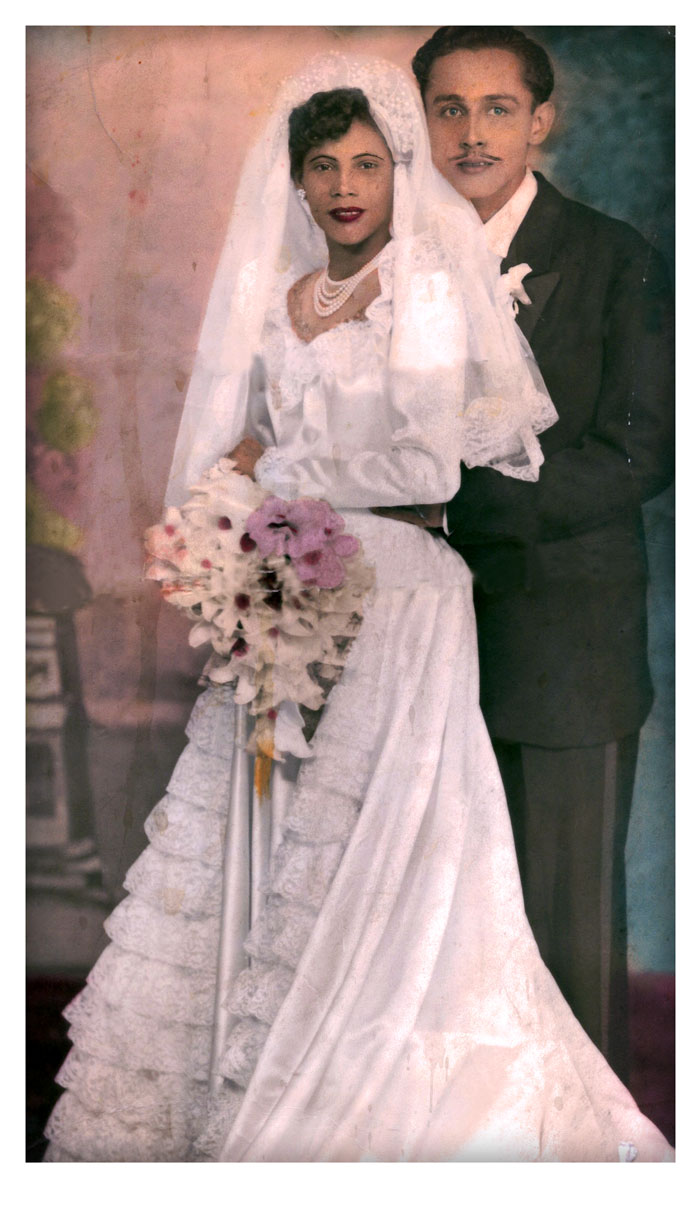 This is a rollover image showcasing a before and after image of a wedding I fixed using photoshop