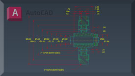 An image of the technical drawing use to model the wheel assembly in AutoCAD.